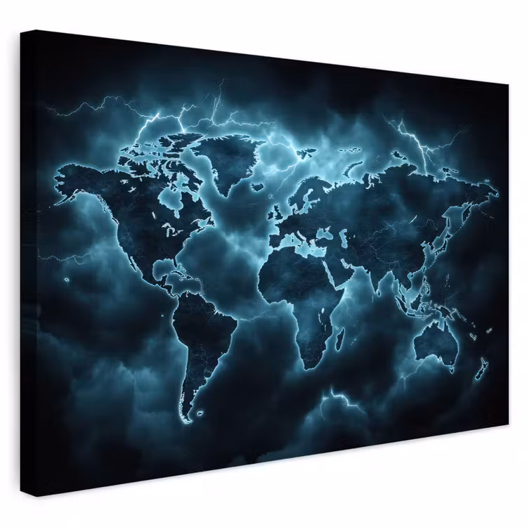 Buiten canvas - Wereldkaart - Bliksem - Blauw — 1
