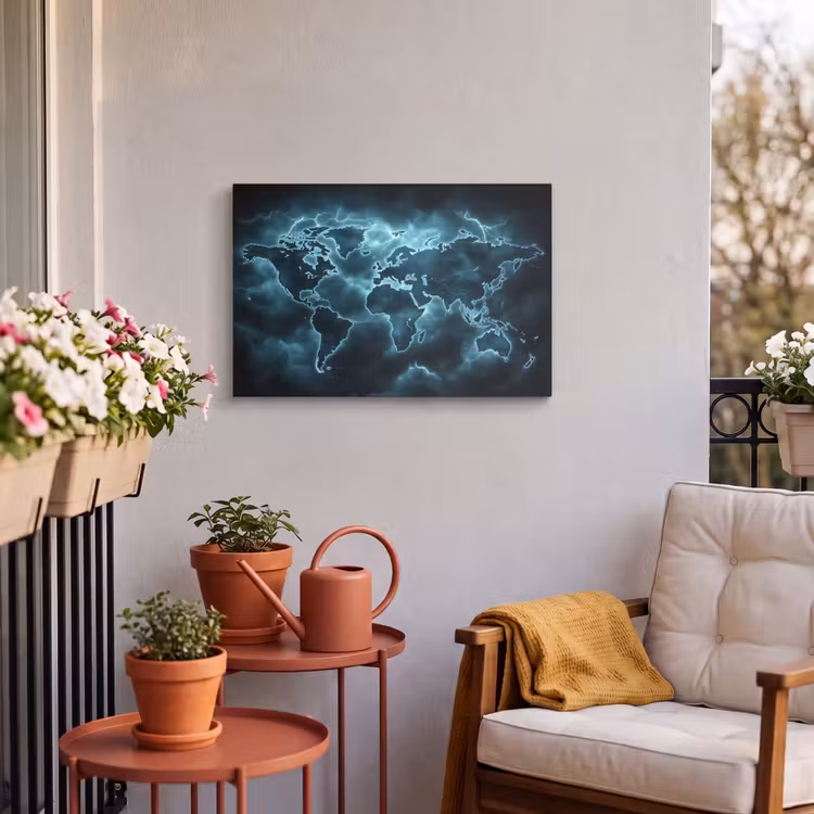 Buiten canvas - Wereldkaart - Bliksem - Blauw — 4