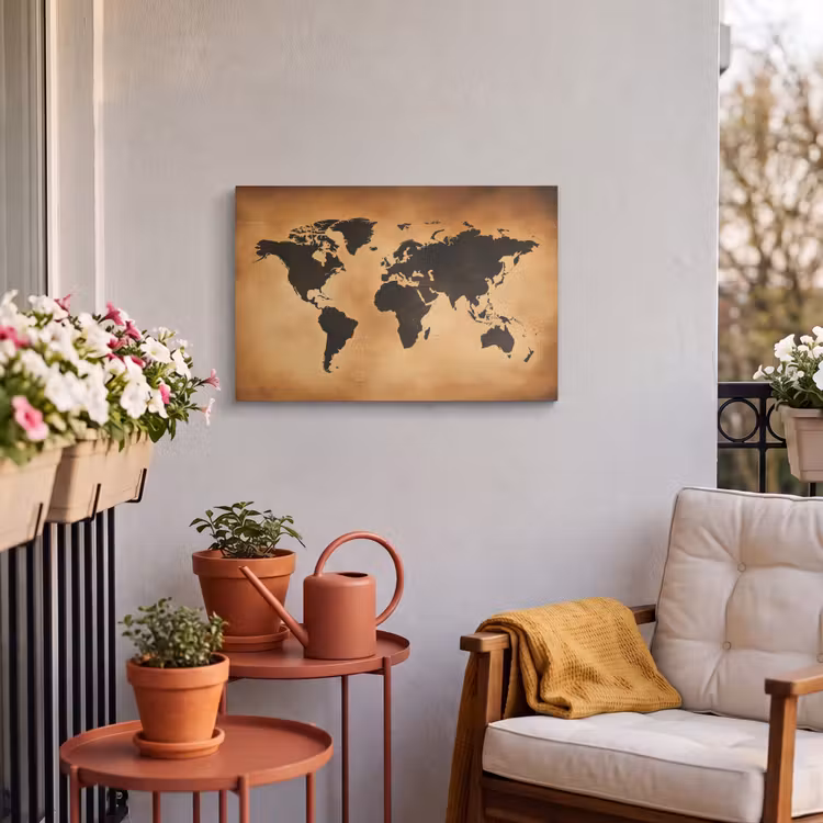 Buiten canvas - Wereldkaart - Bruin - Kaart — 4