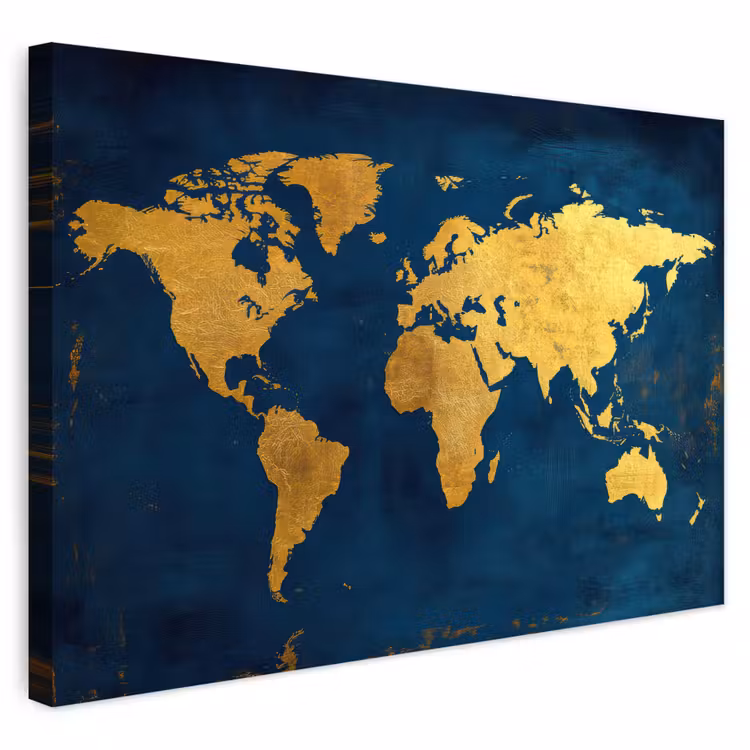 Buiten canvas - Wereldkaart - Goud - Donkerblauw — 1