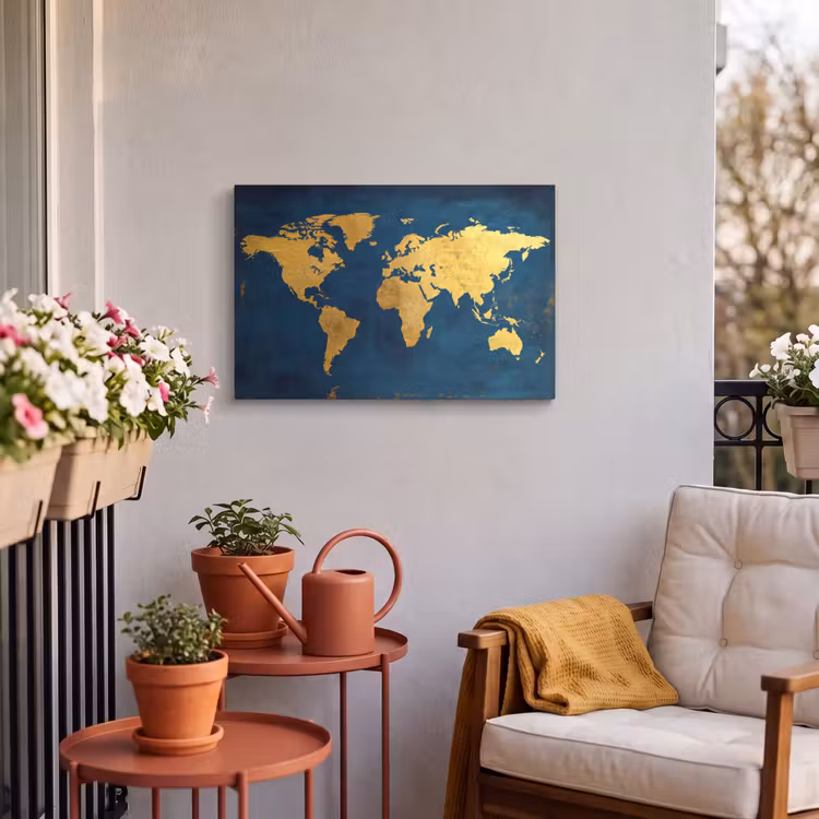 Buiten canvas - Wereldkaart - Goud - Donkerblauw — 4
