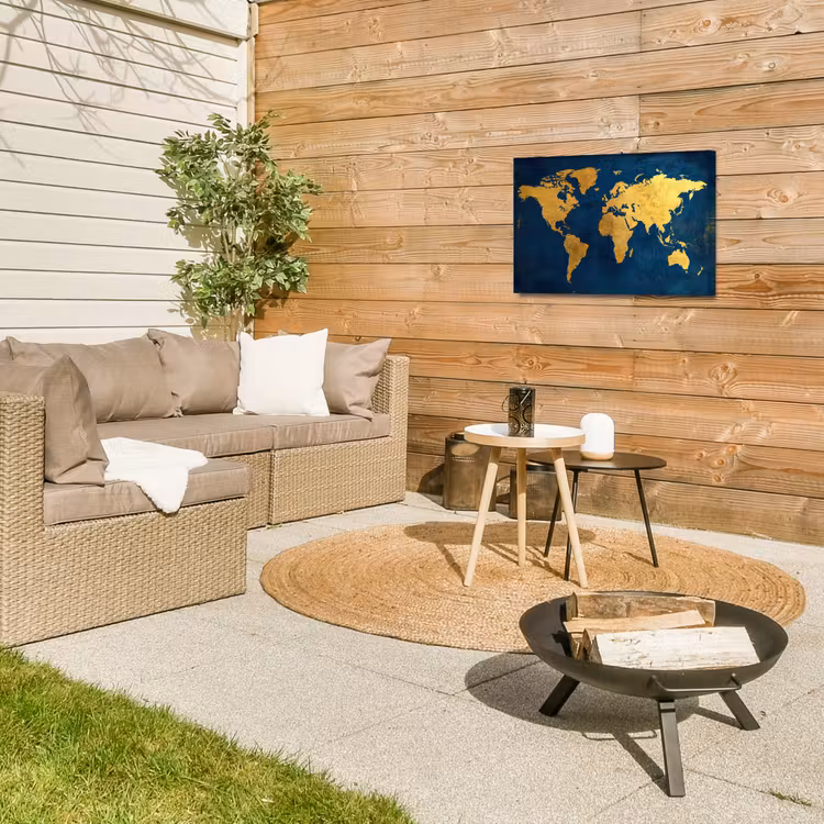 Buiten canvas - Wereldkaart - Goud - Donkerblauw — 5