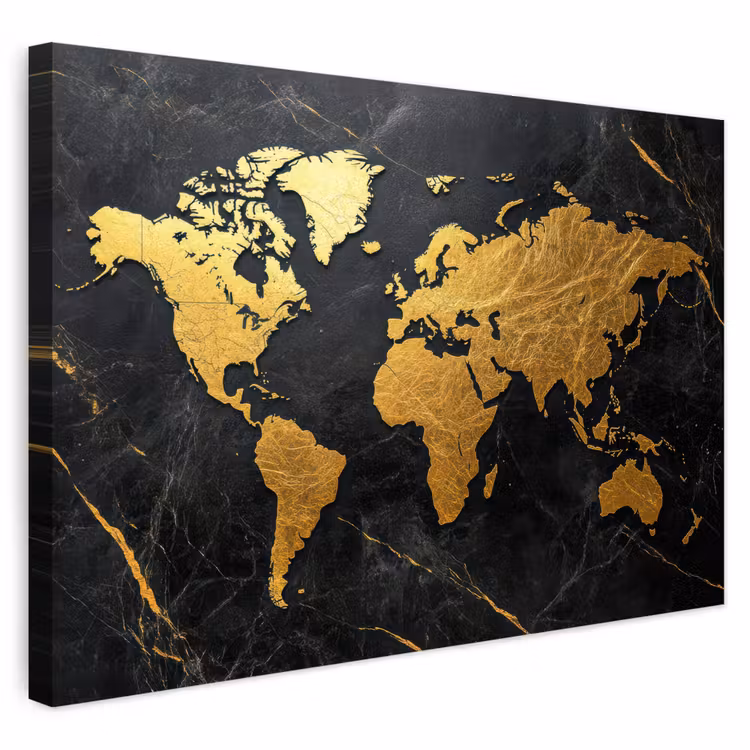 Buiten canvas - Wereldkaart - Goud - Marmer — 1