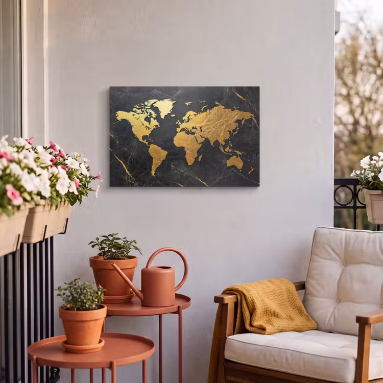 Buiten canvas - Wereldkaart - Goud - Marmer — 4