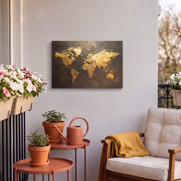 Buiten canvas - Wereldkaart - Goud - Roest — 4