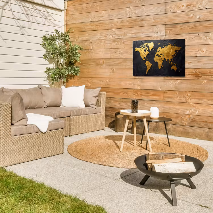 Buiten canvas - Wereldkaart - Goud - Steen — 5