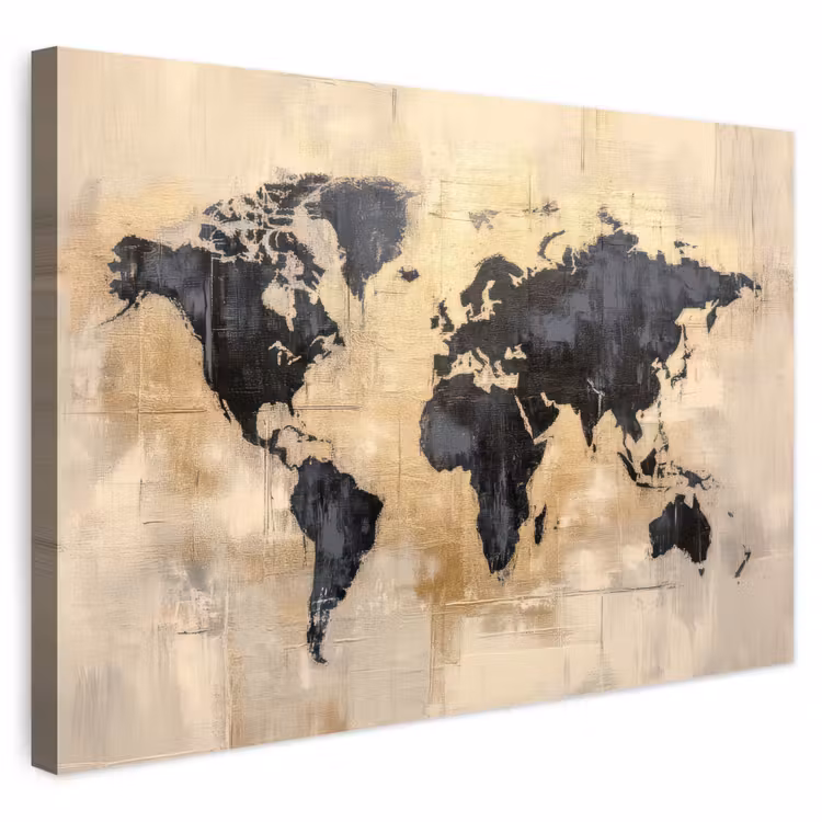Buiten canvas - Wereldkaart - Goud - Zwart - Abstract — 1