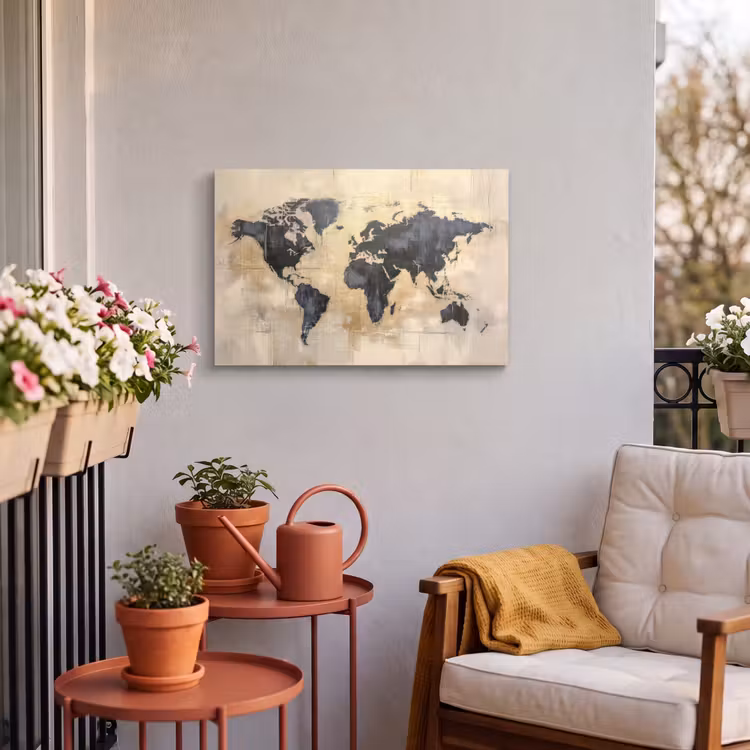 Buiten canvas - Wereldkaart - Goud - Zwart - Abstract — 4