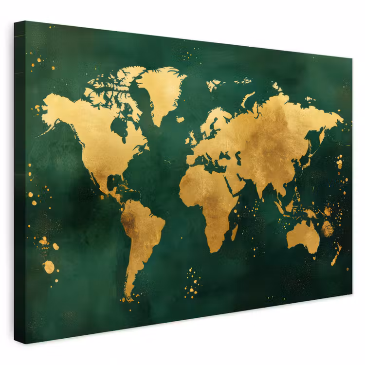 Buiten canvas - Wereldkaart - Groen - Goud — 1
