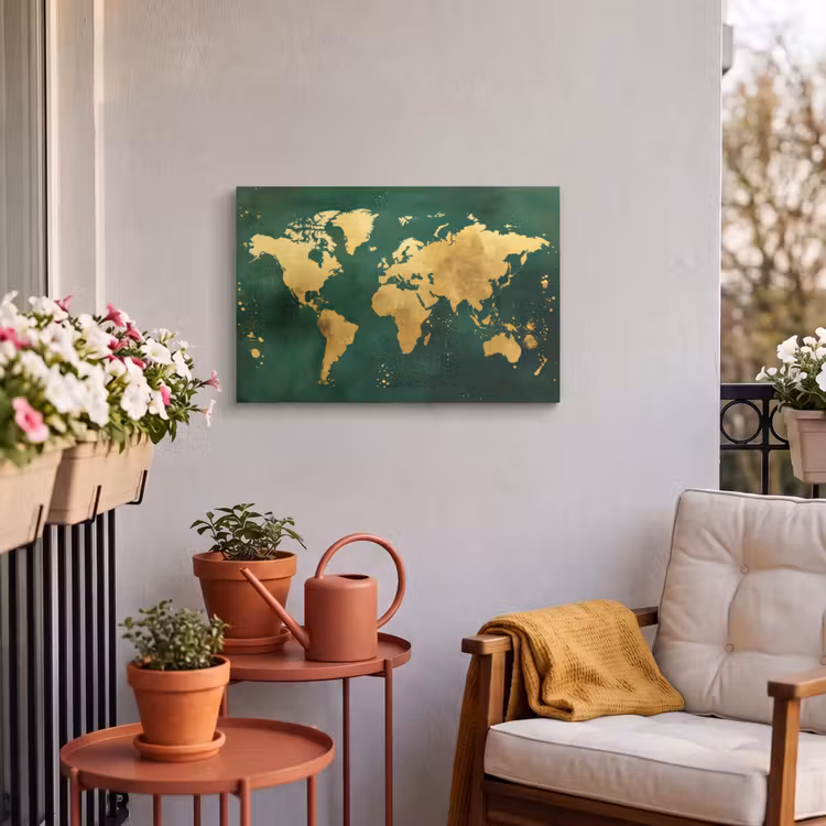 Buiten canvas - Wereldkaart - Groen - Goud — 4