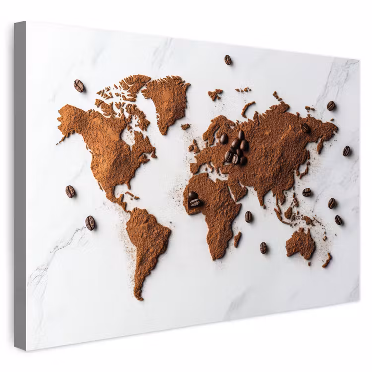 Buiten canvas - Wereldkaart - Koffie - Marmer — 1