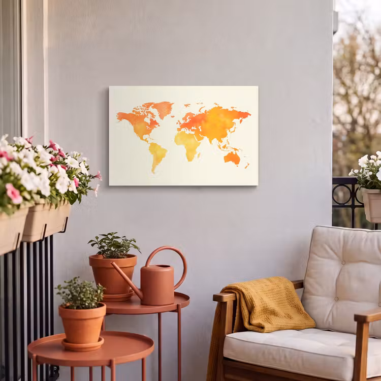 Buiten canvas - Wereldkaart - Oranje - Kleurrijk — 3