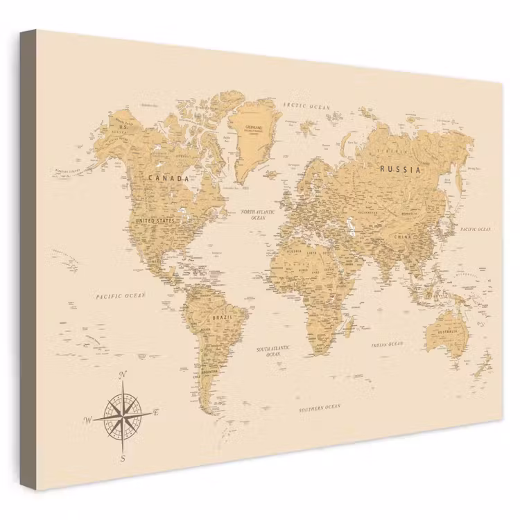 Buiten canvas - Wereldkaart - Realistisch - Beige — 1