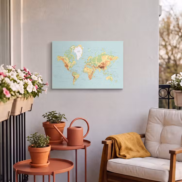 Buiten canvas - Wereldkaart - Realistisch - Blauw — 4