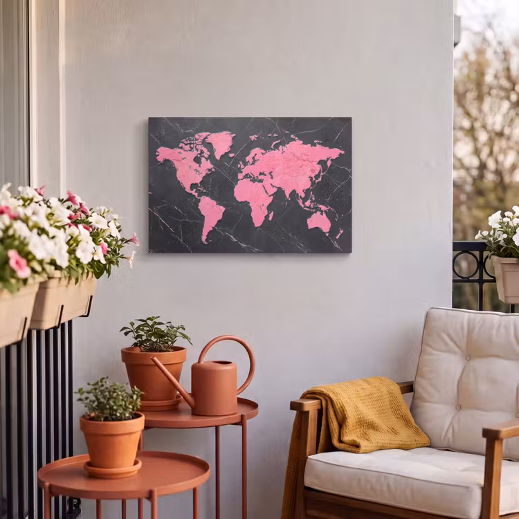 Buiten canvas - Wereldkaart - Roze - Marmer — 4