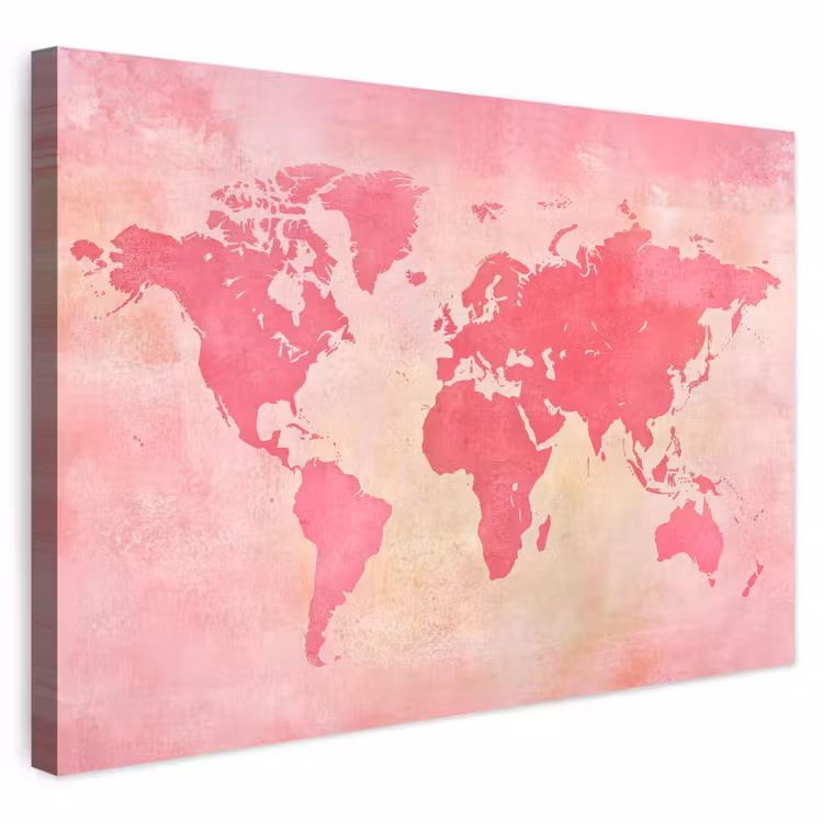Buiten canvas - Wereldkaart - Roze - Vaag — 1