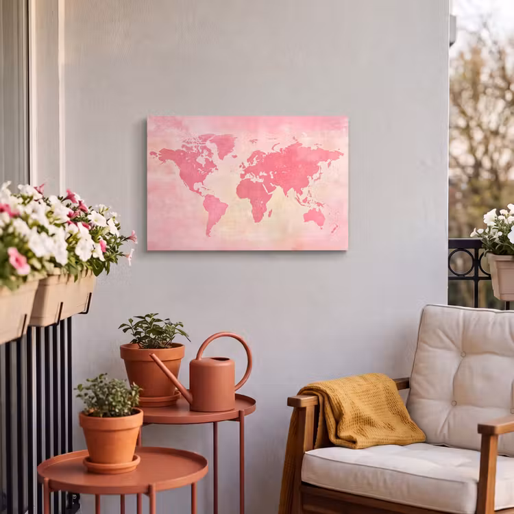 Buiten canvas - Wereldkaart - Roze - Vaag — 4