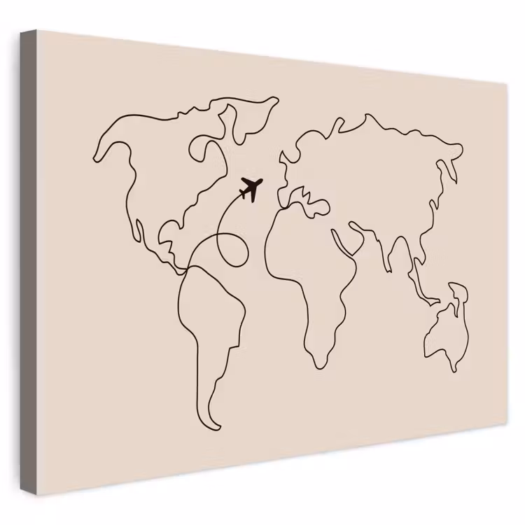 Buiten canvas - Wereldkaart - Simpel - Vliegtuig — 1