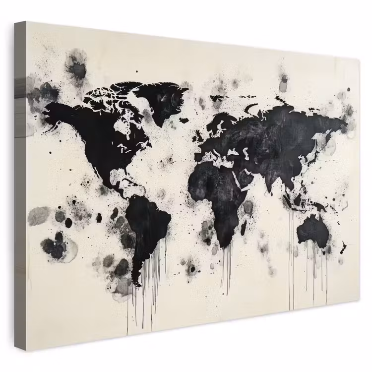 Buiten canvas - Wereldkaart - Zwart - Inkt — 1