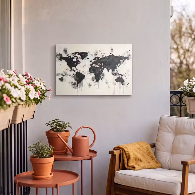 Buiten canvas - Wereldkaart - Zwart - Inkt — 3