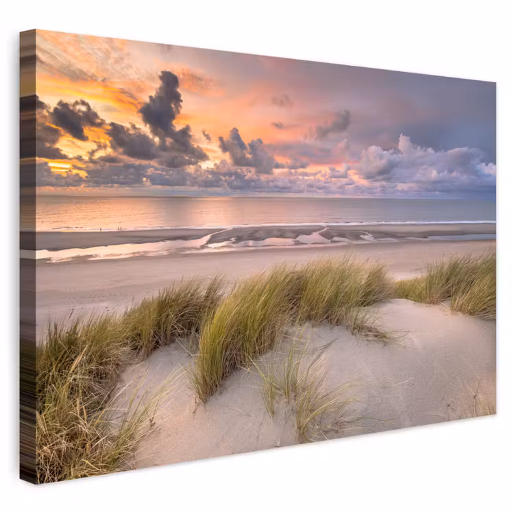 Buiten canvas - Zonsondergang - Duin - Strand - Planten - Zee — 1