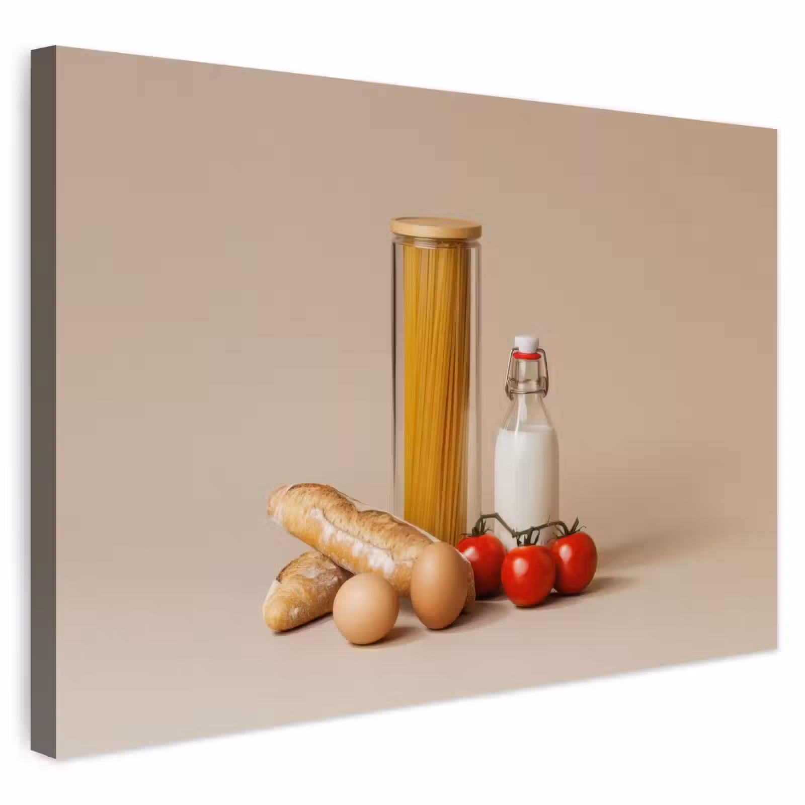 Buiten canvas - Spaghetti - Melk - Tomaten - Eieren - Brood — 1