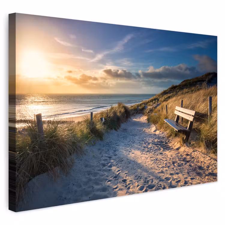 Buiten canvas - Zonsondergang - Strand - Duin - Gras - Bank — 1