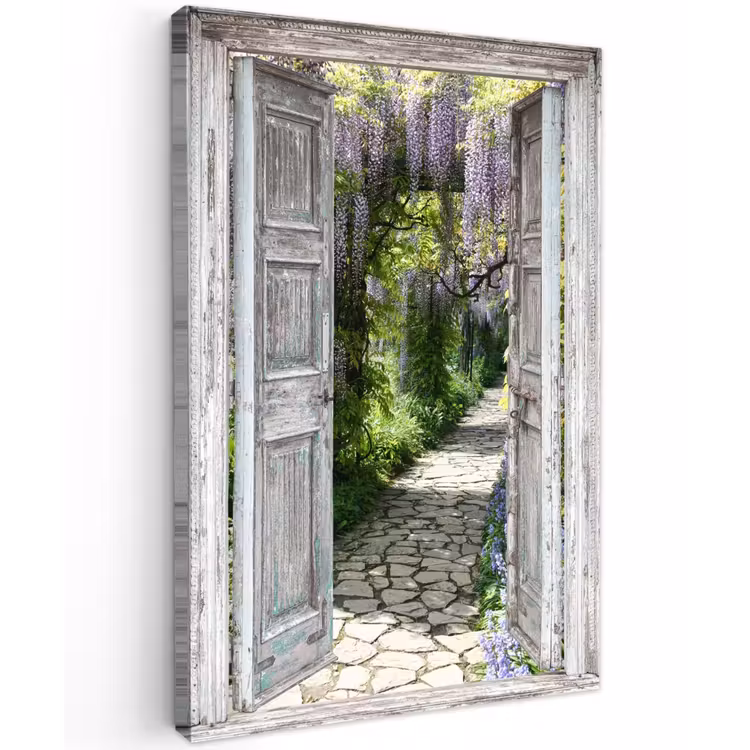 Buiten canvas - Oude deuren naar een tuinpad — 1