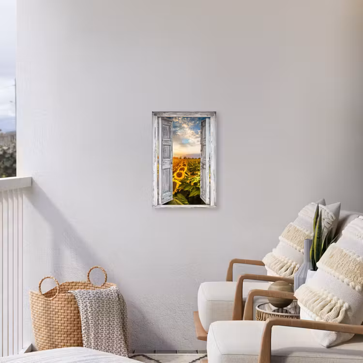 Buiten canvas - Oude deuren naar zonnebloemveld — 4