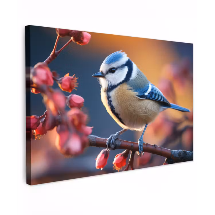 Buiten canvas - Pimpelmees bij Bloesems — 1