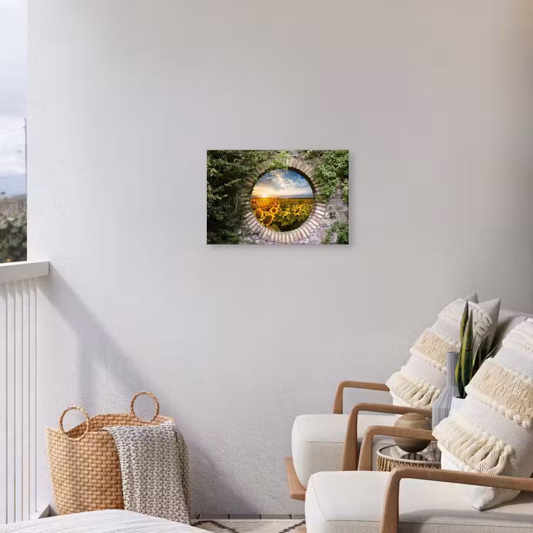 Buiten canvas - Ronde poort naar zonnebloemveld — 4