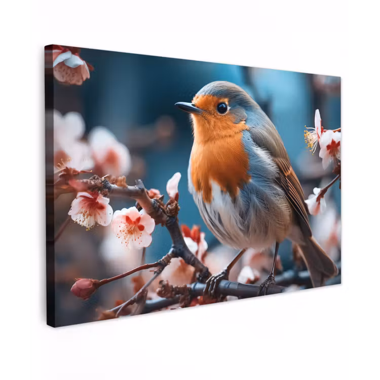 Buiten canvas - Roodborstje tussen de Bloesems — 1
