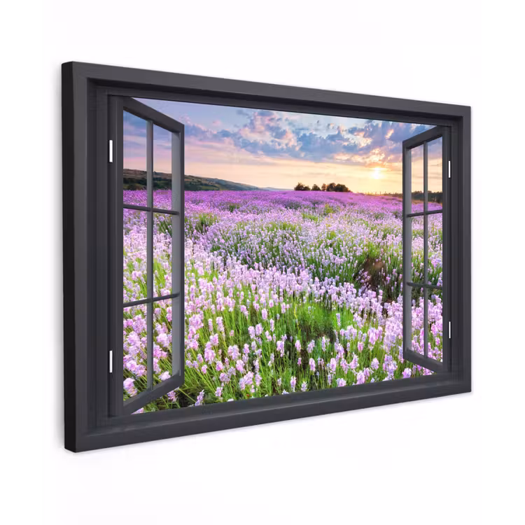 Buiten canvas - Uitzicht op Lavendelveld bij Zonsondergang — 1