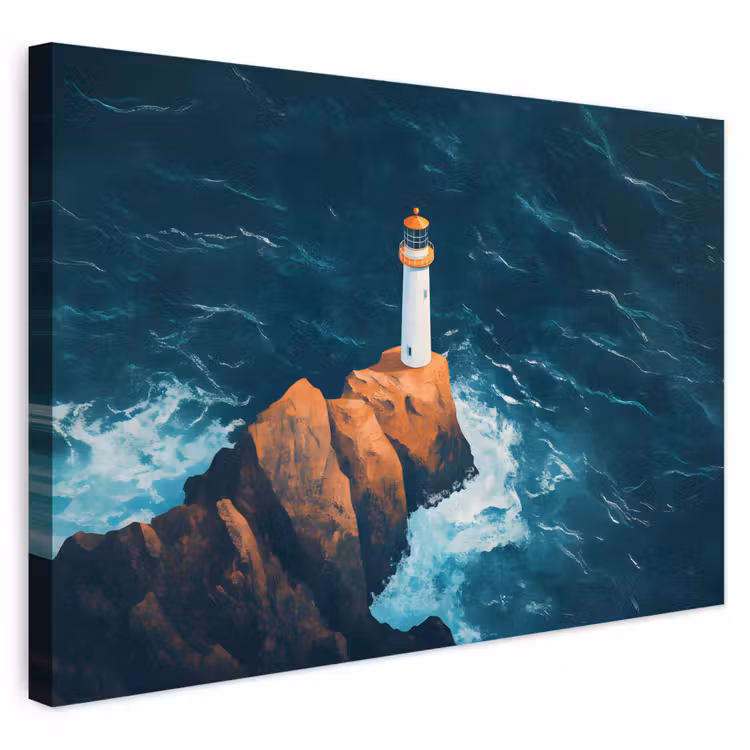 Buiten canvas - Vuurtoren - Rots - Zee - Golven — 1