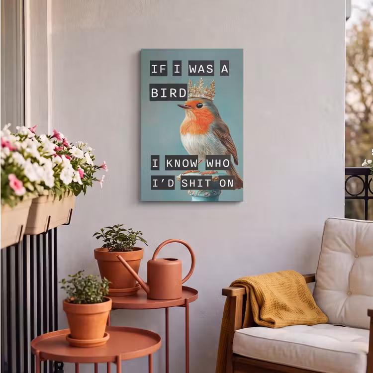 Buiten canvas - Roodborstje - Vogel - Blauw - Decoratie — 4