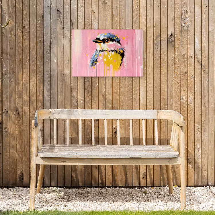 Buiten canvas - Vogel - Roze - Geel - Blauw — 3