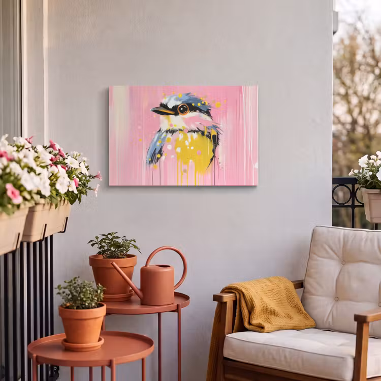 Buiten canvas - Vogel - Roze - Geel - Blauw — 4