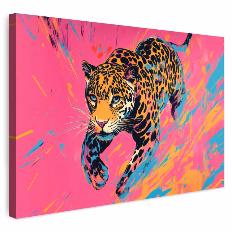 Buiten canvas - Luipaard - Roze - Oranje - Blauw - Verf — 1