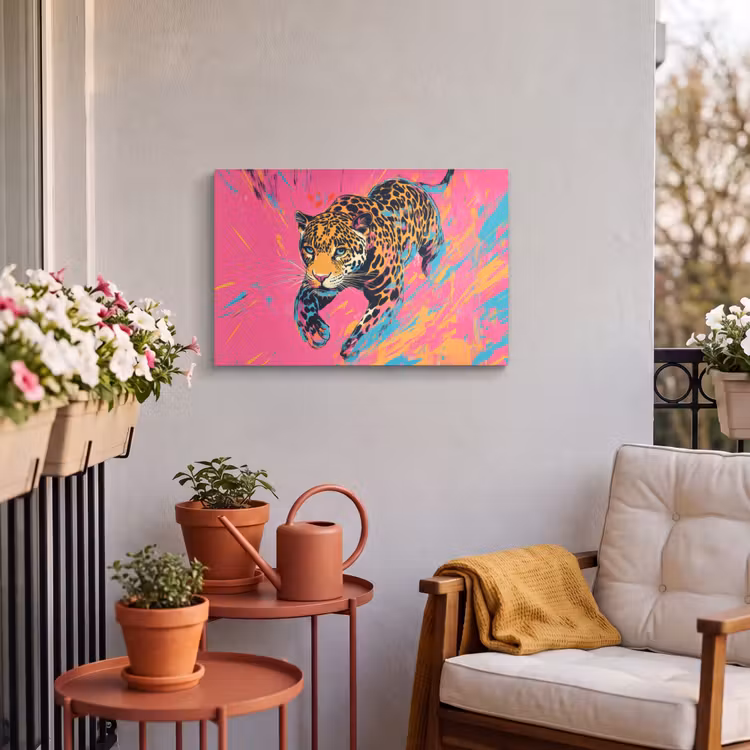 Buiten canvas - Luipaard - Roze - Oranje - Blauw - Verf — 3