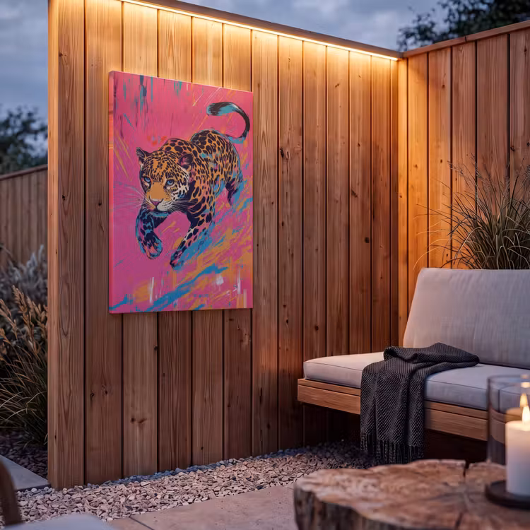 Buiten canvas - Luipaard - Roze - Oranje - Blauw - Verf — 4