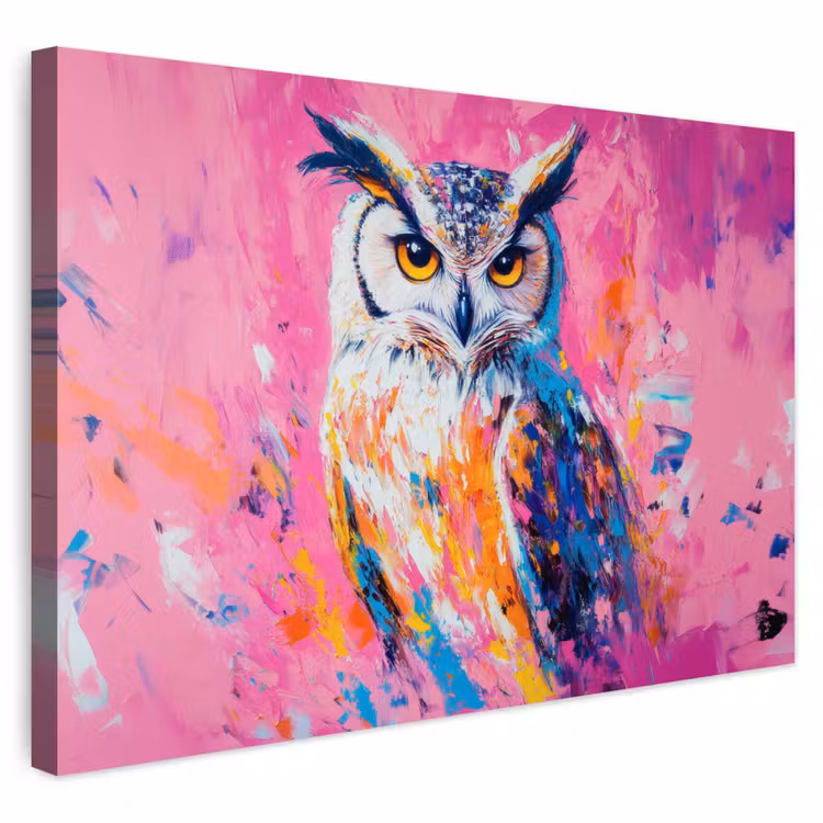 Buiten canvas - Uil - Roze - Blauw - Verf - Abstract — 1