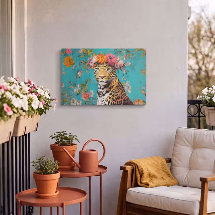 Buiten canvas - Luipaard - Bloemen - Kroon — 4