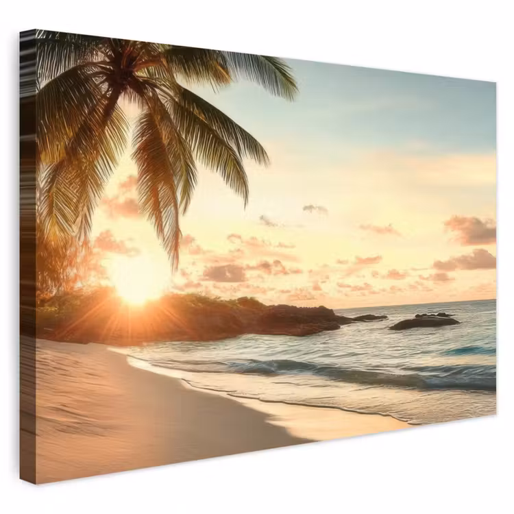 Buiten canvas - Strand - Palmbomen - Oceaan - Zonsondergang — 1