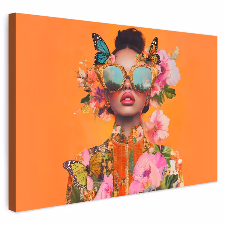 Buiten canvas - Vlinders - Vrouw - Zonnebril - Kleurrijk — 1