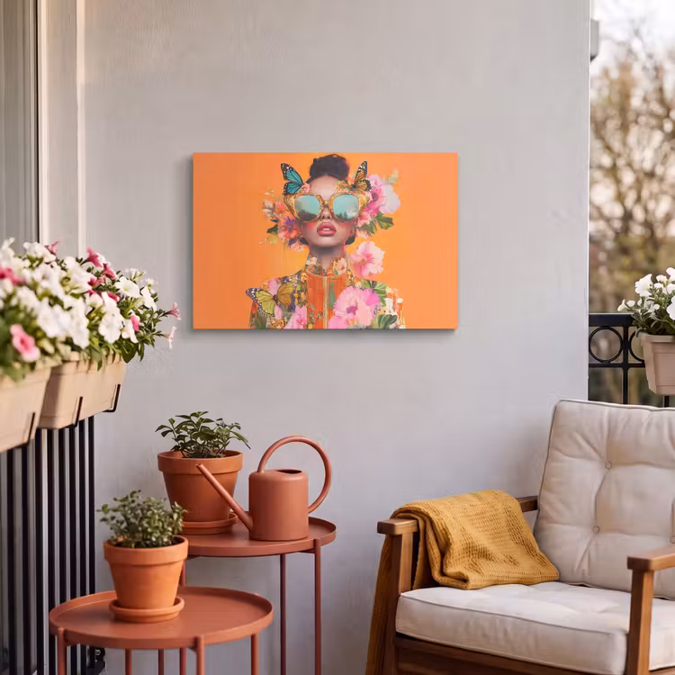 Buiten canvas - Vlinders - Vrouw - Zonnebril - Kleurrijk — 3