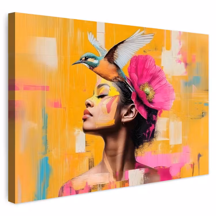 Buiten canvas - Vogel - Vrouw - Abstract - Bloem — 1