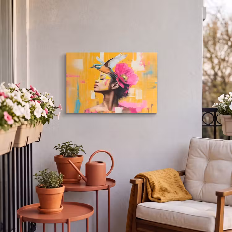 Buiten canvas - Vogel - Vrouw - Abstract - Bloem — 4