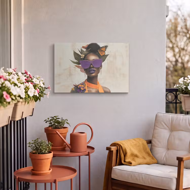 Buiten canvas - Vrouw - Zonnebril - Vlinder - Bloemen — 3