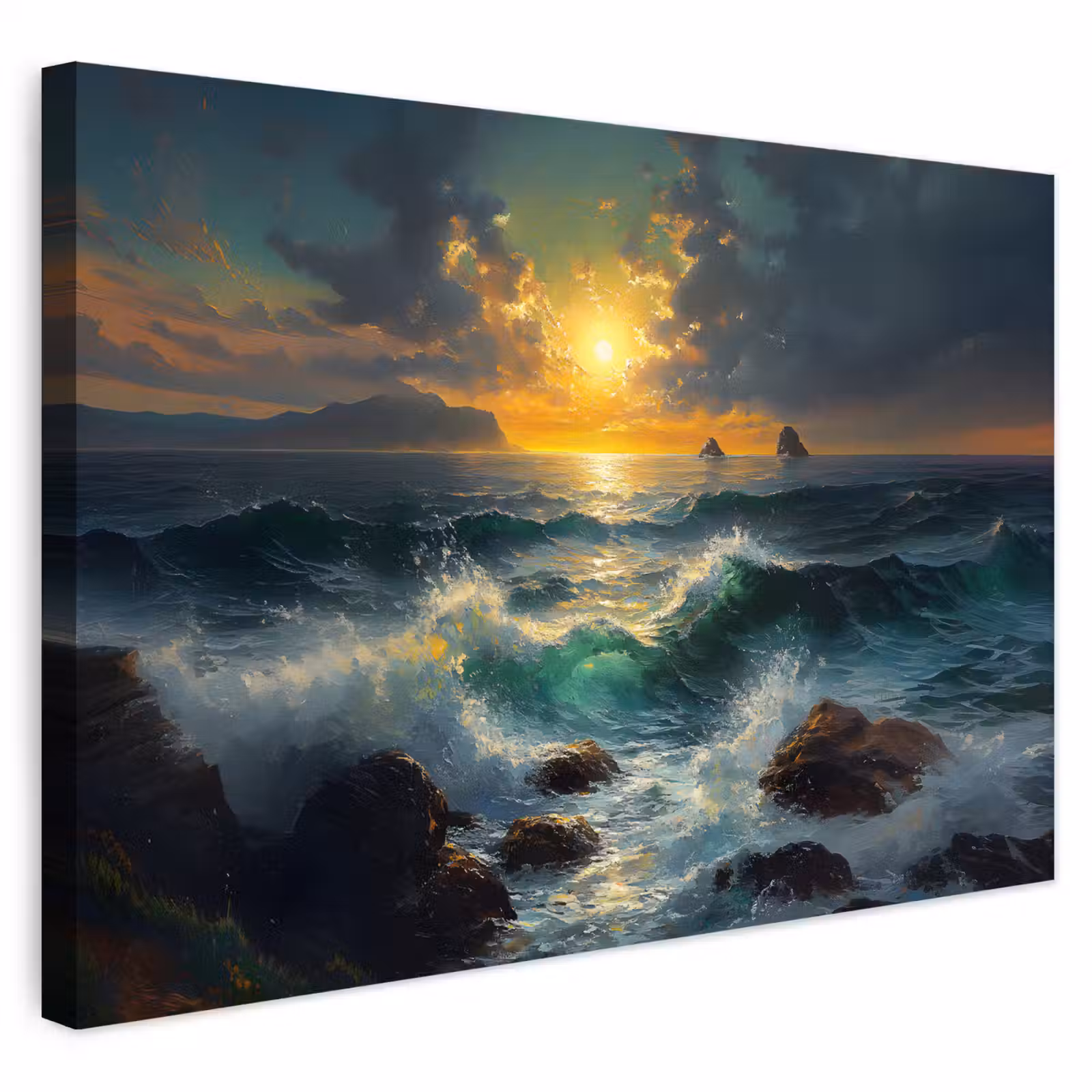 Buiten canvas - Zee - Zon - Golven - Rotsen — 1