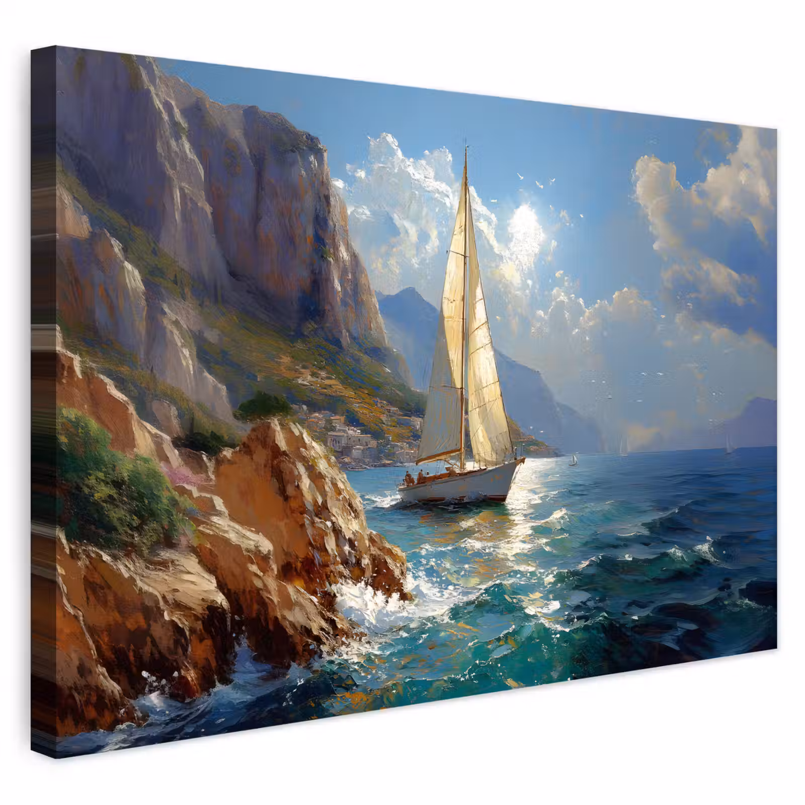 Buiten canvas - Zeilschip - Zee - Rotsen - Wolken — 1